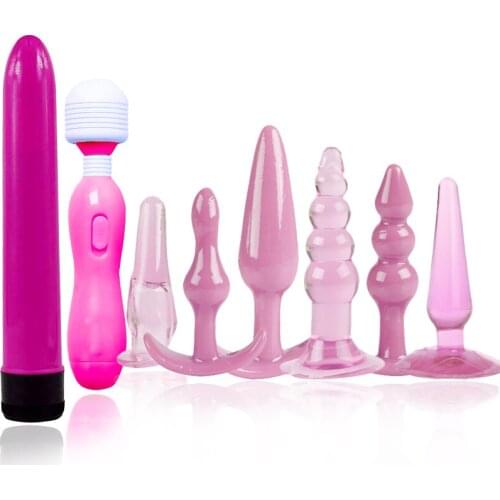 8pc/set Sex Magic Wand Vibrator G Spot Vagina Massager Silicone Anal Beads Butt Plug Clitoris Stimulator Vibrator Adult Sex Toys