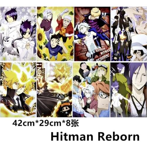 8 pcs/lot Anime Hitman Reborn Embossed posters Toy Sawada Tsunayoshi Poster Gokudera Hayato sticker for gifts Size 42x29CM