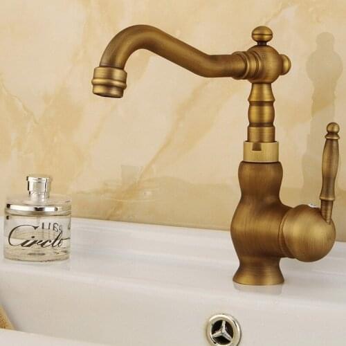 Antique Brass Basin Faucets Single Handle 360 Degree Rotate Bathroom Faucet Hot and Cold Water Basin Mixer Tap KD776