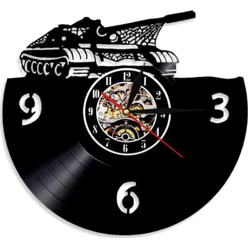 Battle Tank Decorative Time Clock Retro Vinyl Record 3D Wall Clock Modern Armored Ground Warfare Decor Gift For Child