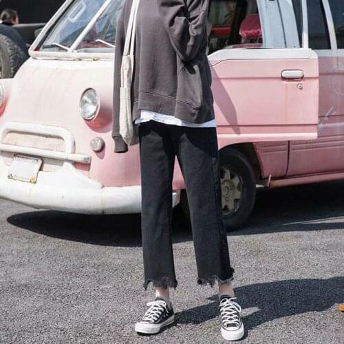 Elastic High Waist Tie Straight Casual Pants Women Autumn Solid Color Loose Denim Wide Leg Loose Pants