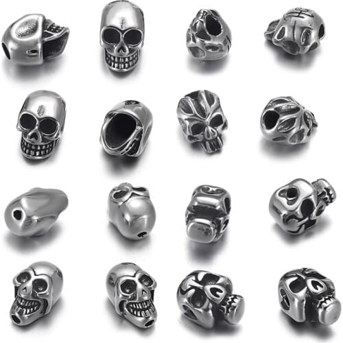 29 kinds Stainless Steel Small Hole Skull Beads Spacer String Charms for Beaded Bracelets DIY Jewelry Making Accessories