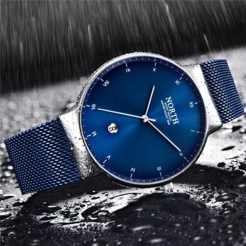 NORTH Luxury Brand Watches Men Fashion Casual Quartz Watch Steel Mesh Business Waterproof Sport Wristwatch Men Relogio Masculino