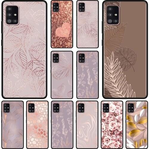 Phone Case For Samsung Galaxy A51 A12 A21s A71 A31 A52 A32 A02s A11 A72 A41 A51 A42 A01 A02 Caso Rose Pink Gold Leaf