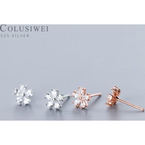 COLUSIWEI Authentic 925 Sterling Silver Blooming flowers Stud Earrings for Women Simple plant Ear Pin Fine Jewelry Kids Gift