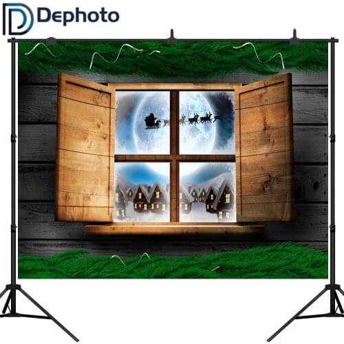 Dephoto Photography Backdrops Christmas village Snow Moon Elk Wooden Window Background Customize Photobooth Professional