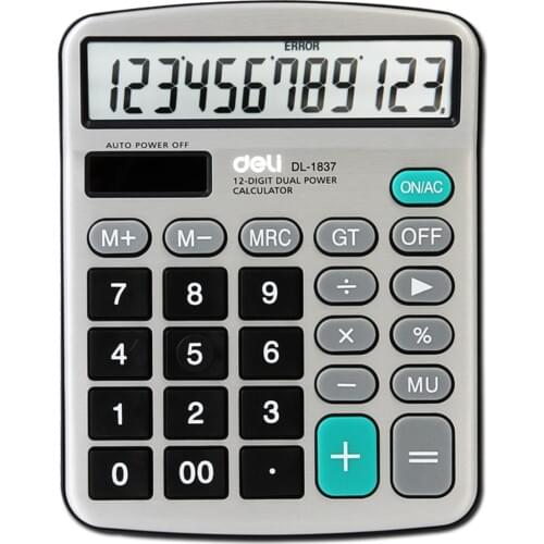 Deli DL-1837 electronic calculator 12 digit solar & Battery dual power office matel panel calculator installed battery