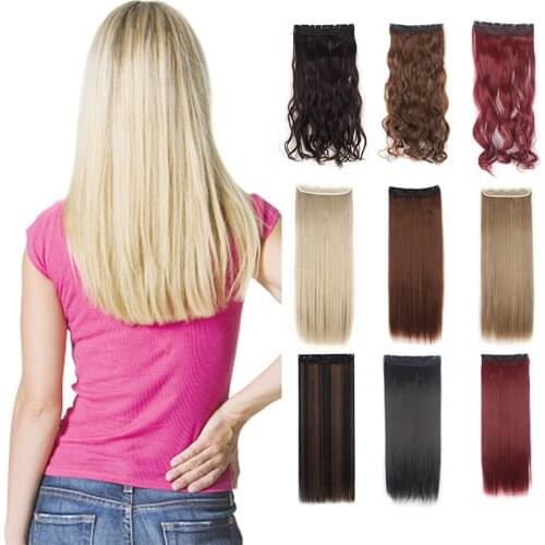 19 colors 5 clips Long Straight/Curly Wavy Synthetic Hair Extensions Clips in High Temperature Fiber Black Brown Hairpiece