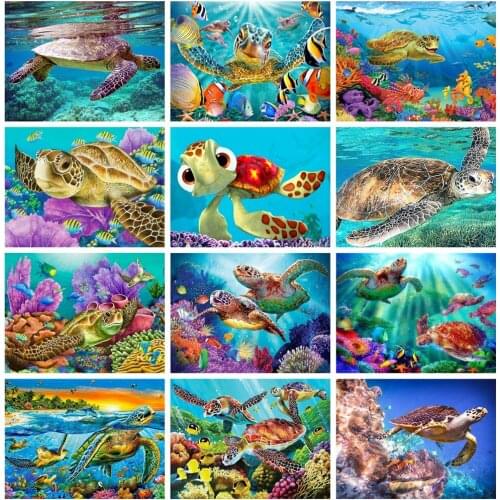 Huacan 5D Diamond Painting Tortoise Full Square Diamond Embroidery Mosaic Kits Animal Home Decor