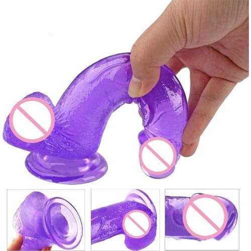 Simulate Realistic Transparent Soft Dildo With Suction Cup Pink 20.5cm Crystal Penis Huge Cock Adult Sex Toys For Women And Wife