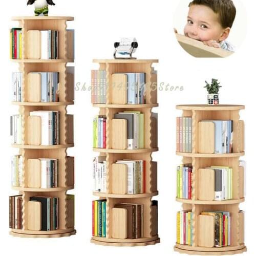 Solid Wood Rotating 360 Degree Bookshelf Simple Household Childrens Picture Book Rack Shelf Student Bedroom Small Bookcase