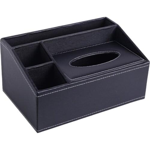 Leather Tissue Box Cover Rectangular Multifunction Remote Control Phone Napkin Holder Modern Facial Tissue Pumping Paper Desk