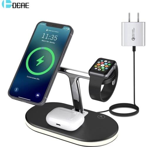 Magnetic 3 In 1 Wireless Charger Dock For IPhone 12 Pro Max 15W Fast Wireless Charging Station For AirPods Pro IWatch 6 5 4 3 2