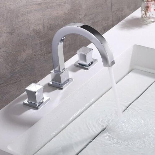 Fashionable Chrome brass bathroom sink faucet cold and hot water faucet Succinct brass basin faucet Square Double handle