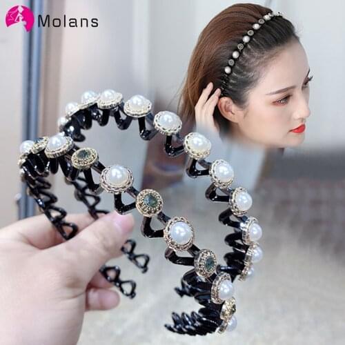 Molans Fashion Pearls Headbands for Women Rhinestone Hairband Hair Hoop Girls Hair Band Non-Slip Bezel Headwrap Hair Accessories