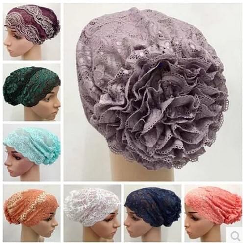 20 pieces/lot) 2019 new styles flower lace muslim underscarf islamic hat TT076