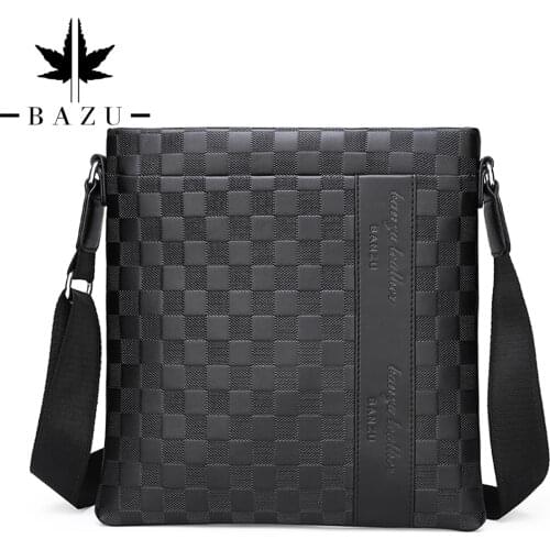 BAZU leather Mens shoulder bag husband Mens designer Bag for phone waterproof messenger bag Men handbag Business Plaid Bag