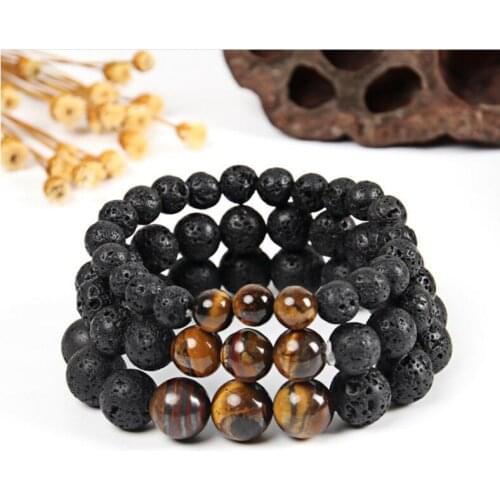 Mens Bead Bracelets Bangles 8 10 12mm Tiger Eye Lava Natural Stone Beads Strand Bracelet Braclet for Male Jewelry Accessories