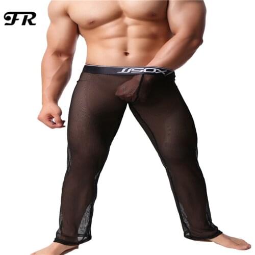 FR Mens Sexy Fashion Transparent Pants,Mens Full Length Pants,Mens Mesh Leggings