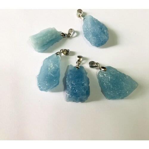 Wholesale Natural Aquamarin e Raw Gem Pendant irregular Rough Aqua marine Gem sotne Pendant 25mm+ 1pcs