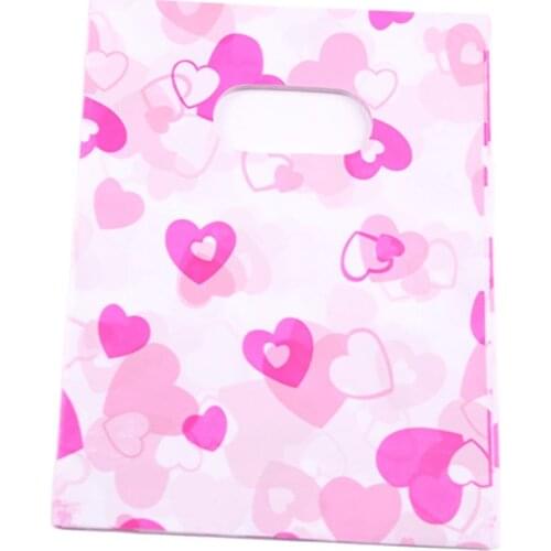 Plastique Christmas Packaging Bags with Pink Heart Favor Party Gift Package Wholesale 100pcs/lot 15*20cm