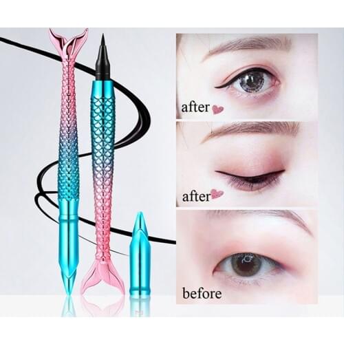 1Pc Black Long Lasting Mermaid Fish Tail Eye Liner Pencil Waterproof Eyeliner Pen Smudge-Proof Cosmetic Beauty Makeup Liquid