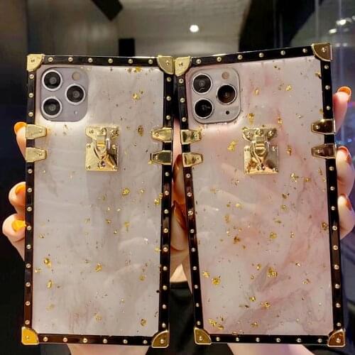 Luxury Bling Gold Marble Square Case For iPhone 12 11 Pro Max 6 7 8 Plus XR XS SE Soft Cover for Samsung S20 S21 A52 A72 A12 A51