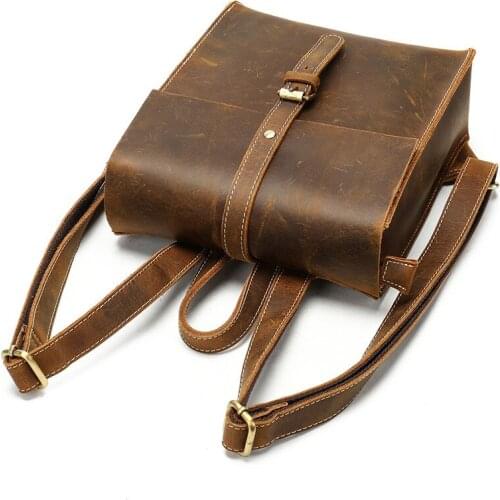 New Man Backpack Crazy Horse Leather Shoulder Bag, Handmade Genuine Leather Backpack, Mens Cowhide Leather Computer Backpack