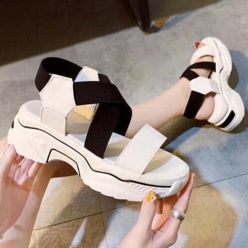 2021 New Fashion Open Toe Womens Sports Sandals Elastic Platform Shoes Women Thick-soled Casual Shoes Summer Female Sandals