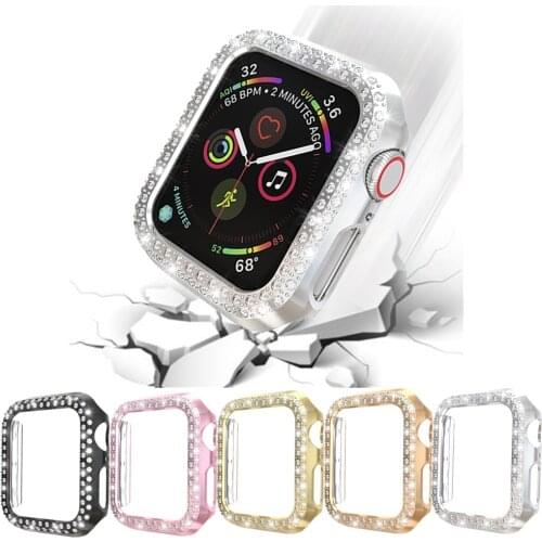 Bling Plastic PC Cover Diamond Protective Case for Apple Watch Series 6 5 4 3 2 Shock-Proof Bumper for iWatch SE 44/40mm 42/38mm