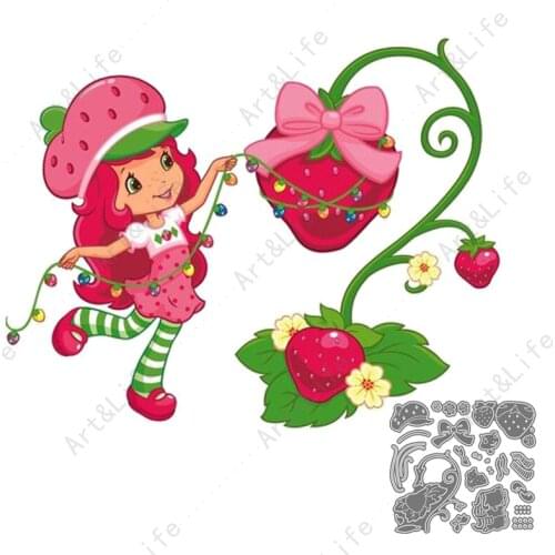 Cute Girl and Strawberry Hot New Metal Cutting Dies Stencils for Making Scrapbook Album Birthday Paper Cards Embossing Cut Die