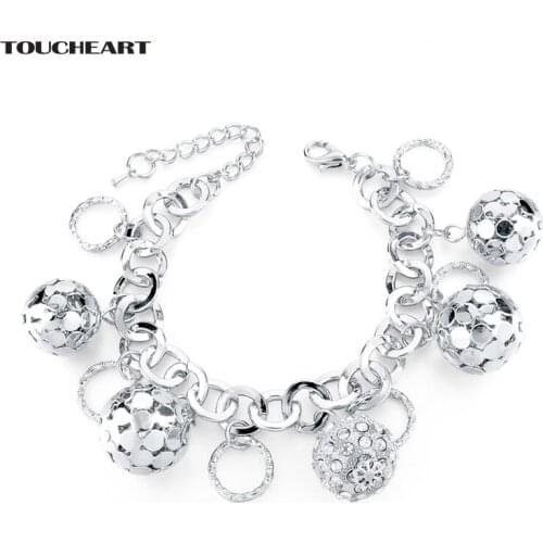 TOUCHEART Handmade Charm Silver Ball Bracelets & Bangles For Women Jewelry Crystal Stainless Steel Adjustable Bracelet SBR160023