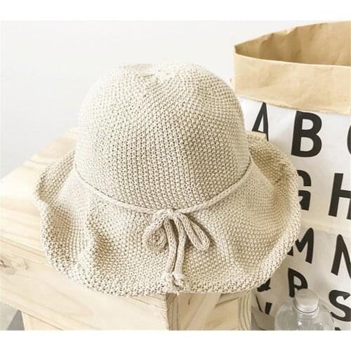 Japanese Retro Art Fisherman Hat woman summer leisure knitting bowtie basin hat students folding summer sun hat WS-2205