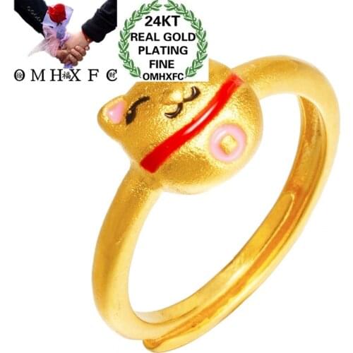 OMHXFC Jewelry Wholesale RI246 European Fashion Fine Woman Girl Party Birthday Wedding Gift Fortune Cat 24KT Gold Resizable Ring