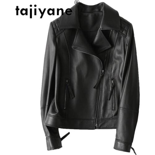 Tajiyane Women Genuine Leather Jacket Slim Autum Coat Woman Black Biker Jackets Womens Short Fashion Clothes Chaquetas HLY18