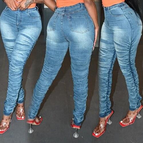 Womens Classic Pile Style Slim Fit Jeans Trousers