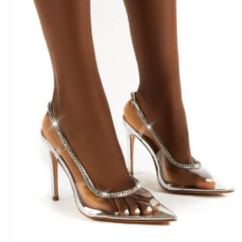MHYONS PVC Transparent Pointed Toe Womsn Pumps Fashion Crystal Rhinestone Strap Slip On Shoes For Women High Heels Sandals