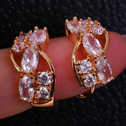 Charm Gold Color Clip Earrings Female Luxury Crystal Oval Stone Earrings Dainty White Zircon Geometry Wedding Earrings For Women