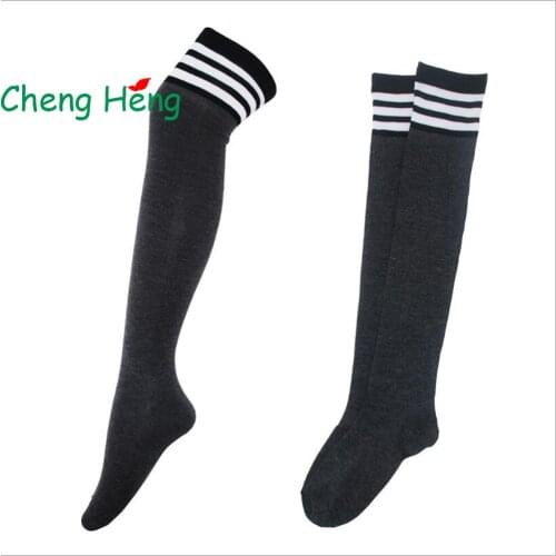 CHENG HENG 1Pair Autumn And Winter Striped Ladies Long Tube Socks High Tube Socks Three Striped Students Knee Socks