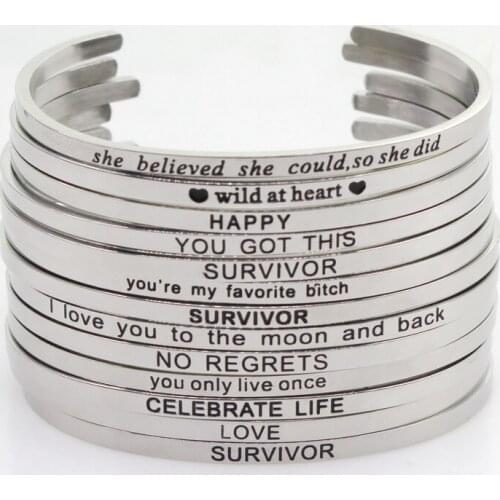 Wholesale Random 10pcs Style2 Stainless Steel Bangle Engraved Inspirational Quote Stamped Cuff Mantra Bracelets For Men Women