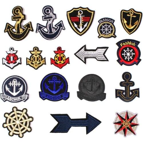 100pcs/lot Round Embroidery Patch Compass Anchor Clothing Decoration Sewing Accessories Diy Iron Heat Transfer Applique