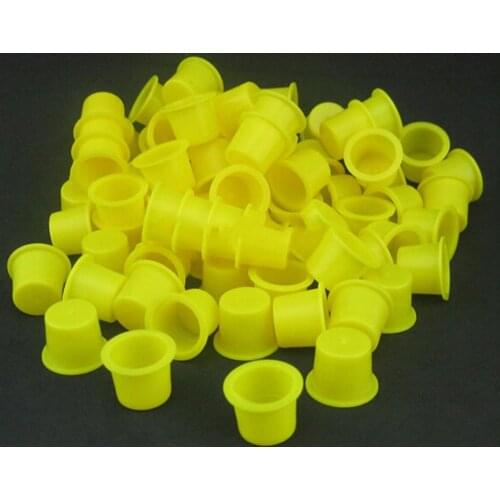 100pcs Yellow Plastic Disposable Microblading Tattoo Accessories Permanent Skin Makeup Tattoo Ink Cups