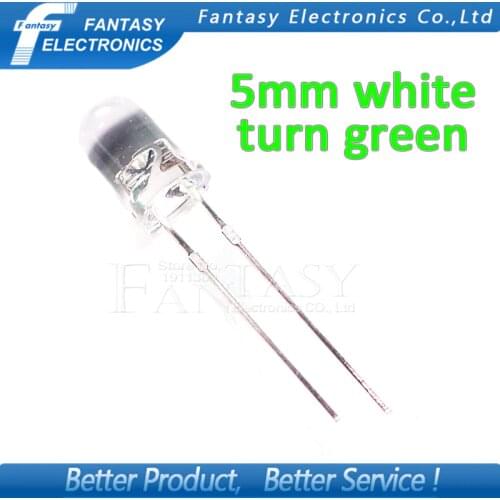 100pcs Green light-emitting diodes White turn Green 5mm led