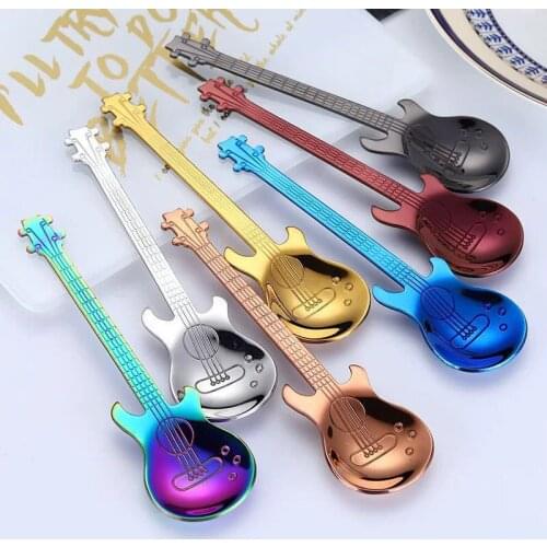 2 Pcs 304 stainless steel guitar spoon magic color coffee spoon creative small spoon mixing spoon music bar spoon