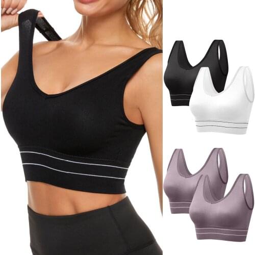 2PCS Womens Shock Proof Exercise Sports Fitness Bra Comfortable Seamless Nylon Push Up Bralette With Pad Vest Female Underwear