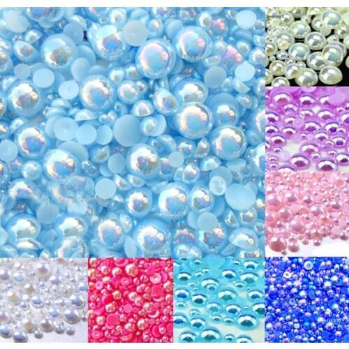 500pcs 2-10mm Blue AB Color Half Round Pearl Beads FlatBack Scrapbook Craft Cabochon Kawaii DIY Embellishments Accessories