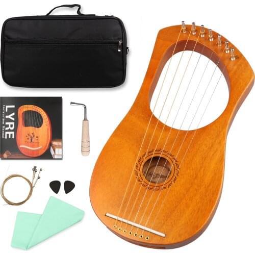 7 Steel Wooden Lyre Harp Musical Instrument 16 Strings Instrument with Tuning Wrench/Carry Bag /Cleaning Cloth Fit For Beginners