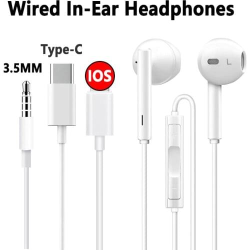 8pin 3.5MM Type-C Wired Earphone In-Ear wired Headphone Hifi with Mic Headset for iPhone 7/8/X/11/12/13 Xiaomi Huawei OPPO