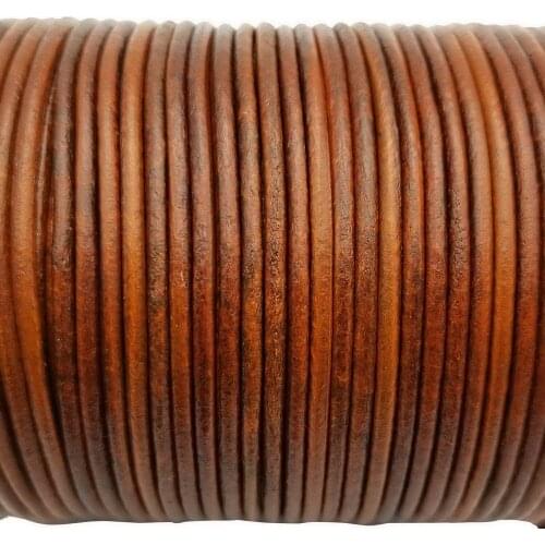 AaaZee 5 Yards 3mm Diameter Round Real Cow Hide Distressed Brown Genuine Leather Cord for DIY Bracelet Color Coated Strap