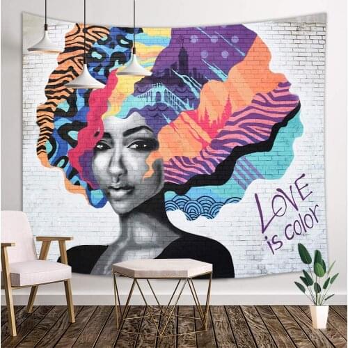 African American Afro Girl with Colourful Hair Hairstyle Portrait on White Brick Wall Hippie Art